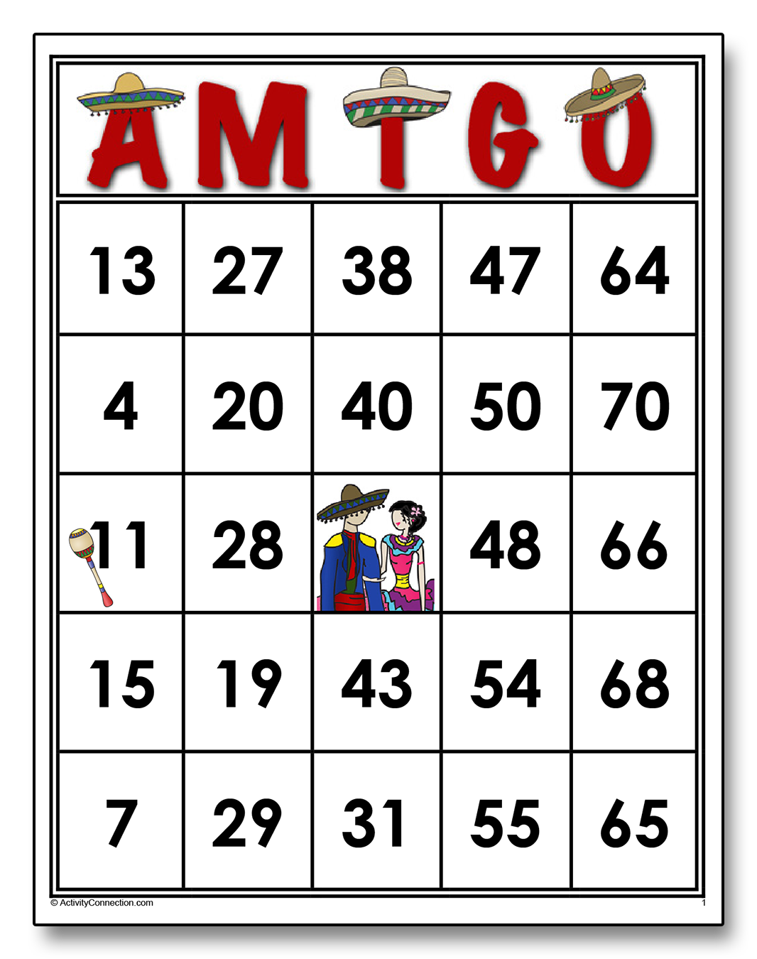 AMIGO Bingo Cards - Activity Connection